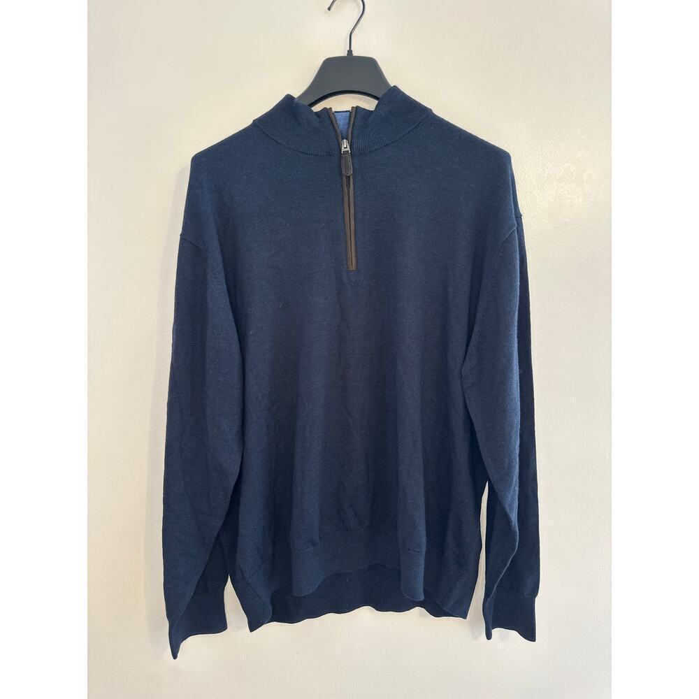 Orvis Mens 100% Merino Wool 1/4 Zip Navy Sustainable Pullover Sweater Size XXL
